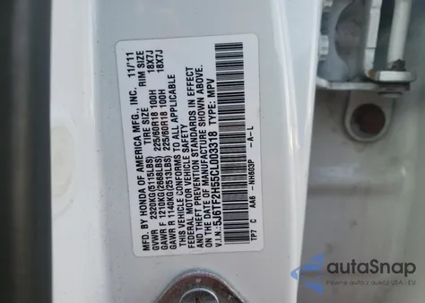 2012 Honda Crosstour Ex-L z USA, uszkodzony, nr VIN 5J6TF2H55CL003318